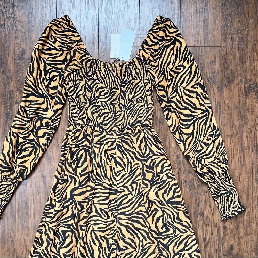 Kachel x Anthropologie • Tiger-Striped Jumpsuit wide leg palazzo smocked - Picture 3 of 11